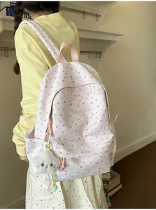 Niedlicher Blumen Schulrucksack für Mädchen, großer rosa Leinwand Büchertasche Schüler