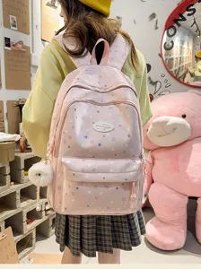 Sac a dos d'ecole rose mignon motif etoiles grande capacite pour fille et etudiante