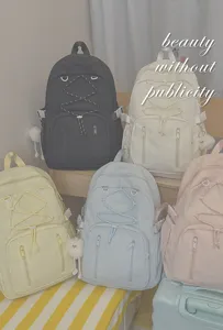 Japanese style multi-color drawstring canvas backpack large capacity student school bag.