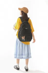 Zaino per studenti in nylon grande stile Harajuku giapponese con finestra trasparente.