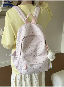 Japanischer Stil süßer floraler Rucksack mit großem Fassungsvermögen für Mädchen rosa