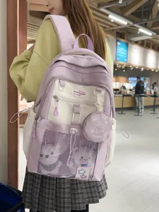 Joli sac à dos pour étudiant avec grande capacité et poche frontale en résille pour filles.