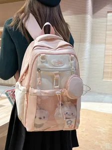 Sac à dos d'école bicolore rose et blanc de grande capacité au design mignon.