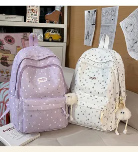 Sac à dos scolaire style collège avec motif étoiles, multi-compartiments et grande capacité