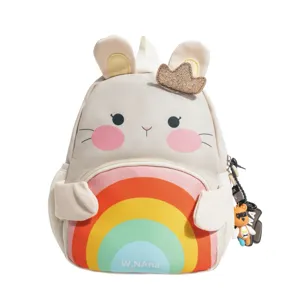Cute rainbow bunny ears kids backpack, lightweight canvas toddler school bag for 3-6 years old.