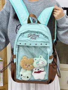 Zaino per Studenti Ita Bag Trasparente a Pois Contrasto di Colore Zaino in Nylon Grande Capacità per Ragazze Scuola Media