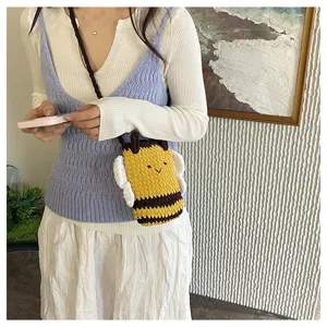 Cute handmade knitted cartoon bee crossbody phone bag for women daily commute travel stylish