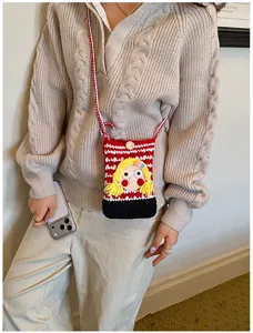 Strick Häkeln Umhängetasche Handy süß Cartoon Mädchen Design lässig Reise Mini Schultertasche