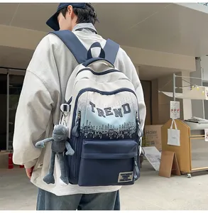 Gradient color letter print large capacity backpack for students school casual stylish bag