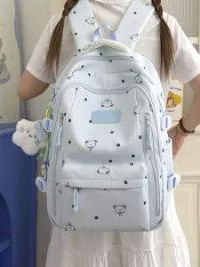 Mochila bonita con estampado de perro y lunares, gran capacidad para estudiantes ideal.