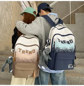 Gradient letter print large capacity school backpack for students teenagers stylish daily use.