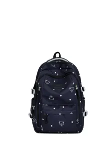 Mochila escolar bonita con estampado de oso y lunares gran capacidad azul marino