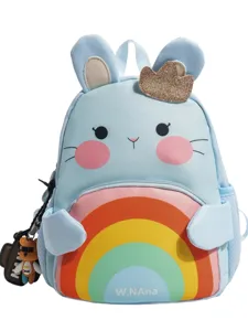 Cute blue children schoolbag with bunny ears rainbow design casual backpack for girls kids
