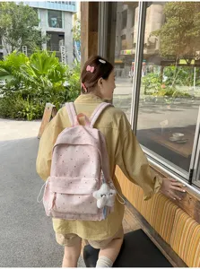 Süßer rosa Rucksack mit Sternen-Print für Schüler, großes Kapazitäts-Alltags-Daypack.