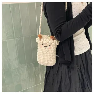 Handmade crochet cute sheep phone crossbody bag casual knit shoulder bag for women girls