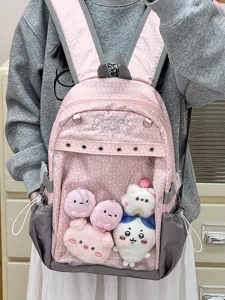 Zaino trasparente a pois rosa carino con peluche, borsa scolastica di grande capacità.