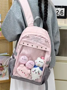Zaino trasparente a pois rosa borsa scolastica per studenti con simpatici peluche carini