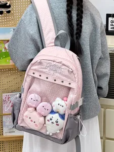 Zaino ita trasparente a pois rosa carino con ciondolo in peluche per studenti.