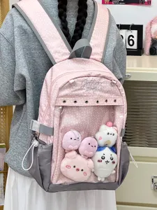 Zaino da studente trasparente a pois rosa di grande capacita borsa Ita per ragazze e teenager.