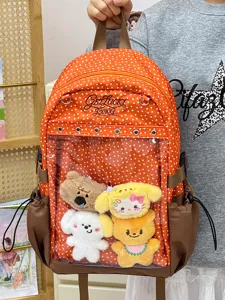 Zaino ita trasparente a pois arancioni con simpatici peluche per studenti e giovani
