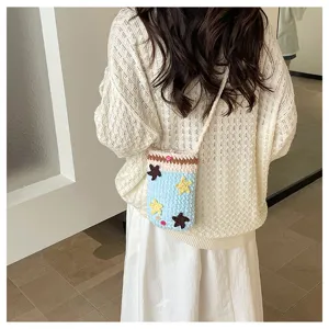 Handmade crochet phone bag cute star patterned knitted crossbody shoulder bag for women daily