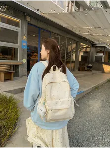 Niedlicher Canvas-Rucksack mit Sternenmuster für Schüler und Studenten große Kapazität.