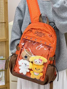 Zaino ita trasparente a pois alla moda carino grande capacità borsa da scuola arancione