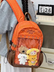 Zaino trasparente per studenti simpatico zainetto a pois con giocattoli di peluche vista