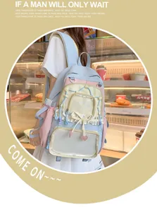 Zaino ita trasparente bicolore stile Harajuku dolce, grande borsa scolastica per studenti.