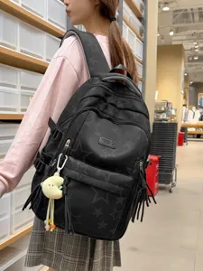 Japanese style star print backpack large capacity casual school bag for students black