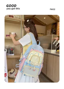 Harajuku dolce blocco di colore trasparente grande borsa ita zaino studente dettaglio.