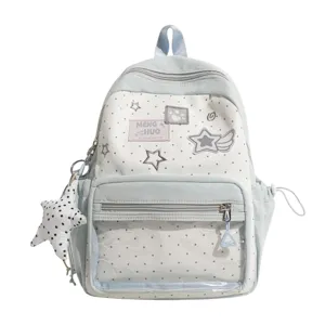 Mochila transparente de lunares bonita con colgante de estrella, bolso escolar informal para chicas.