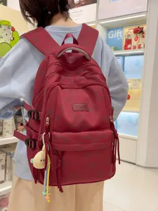Japanese style college backpack star print casual school book bag large capacity red