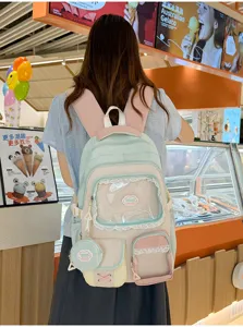 Vista dettagliata del simpatico zaino per studenti trasparente in stile giapponese con tasche.