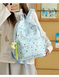 Japanese style cute star print backpack large capacity lightweight school bag for students.