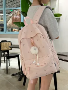 Süßer rosa Ahornblatt-Rucksack für Teenager-Mädchen, große Kapazität, lässige Schultasche.