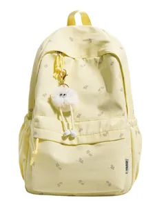 Süßer gelber Studenten Rucksack mit Blatt Muster, großer lässiger Alltagsrucksack für Mädchen.