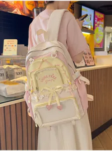 Zaino da scuola per studenti con grande capacità trasparente color-blocked dolce Harajuku