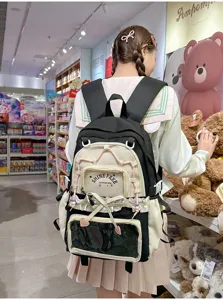 Zaino per studenti di grande capacità trasparente bicolore stile Harajuku dolce e carino