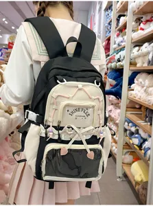 Zaino da studente Harajuku stile dolce borsa Ita trasparente con grandi tasche e fiocchi.