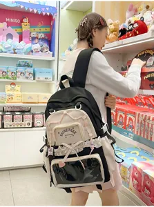 Zaino per studenti Ita trasparente bicolore dolce stile Harajuku vista dettagliata