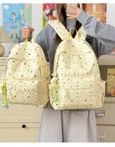 Details of cute Japanese star print large capacity lightweight school backpack for students.