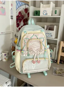 Zaino per studenti scolastici trasparente a blocchi di colore pastello harajuku dolce