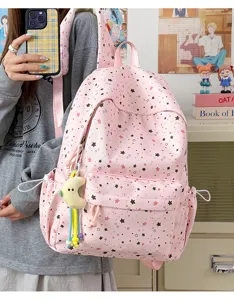 Japanese cute star print pink school backpack large capacity lightweight student book bag