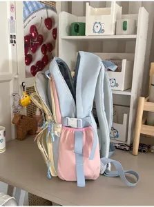 Zaino per studenti colorblock pastello multi-tasche vista dettagliata stile Harajuku