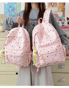 Cute Japanese style star print large capacity student school backpack pink for girls daily use