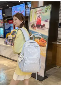 Joli sac à dos scolaire à pois pour femmes, grande capacité voyage sac de cours.