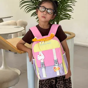 Cute colorblock preschool kids backpack stylish kindergarten school bag detail display.