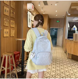 Sac à dos étudiant à pois décontracté élégant style campus voyage grande capacité