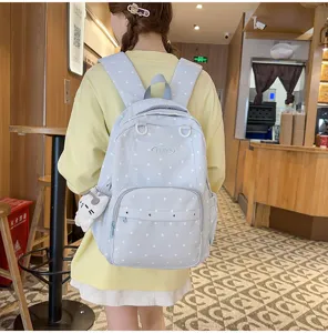 Joli sac à dos scolaire à pois pour adolescentes, sac de voyage décontracté. Vue détaillée.